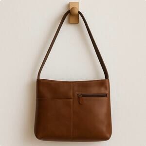 Vintage Genuine Leather Shoulder Bag Brown Minimalist Boho Coastal Cowgirl